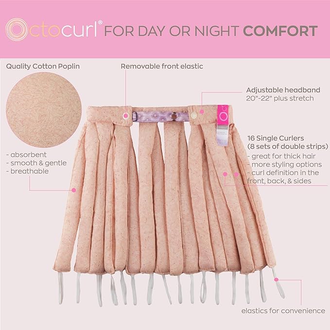 Octocurl Heatless Curls Headband - Hair Curlers to Sleep In - Heatless Curlers for Extra Long Hair (Cotton - Pink)