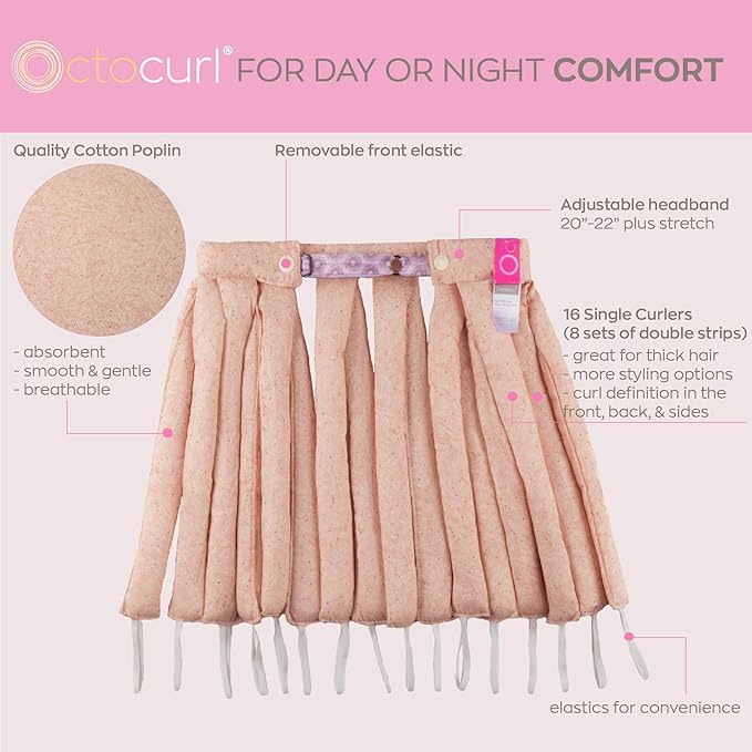 Octocurl Heatless Curls Headband - Hair Curlers to Sleep In - Heatless Curlers for Medium Length Hair (Cotton - Pink)