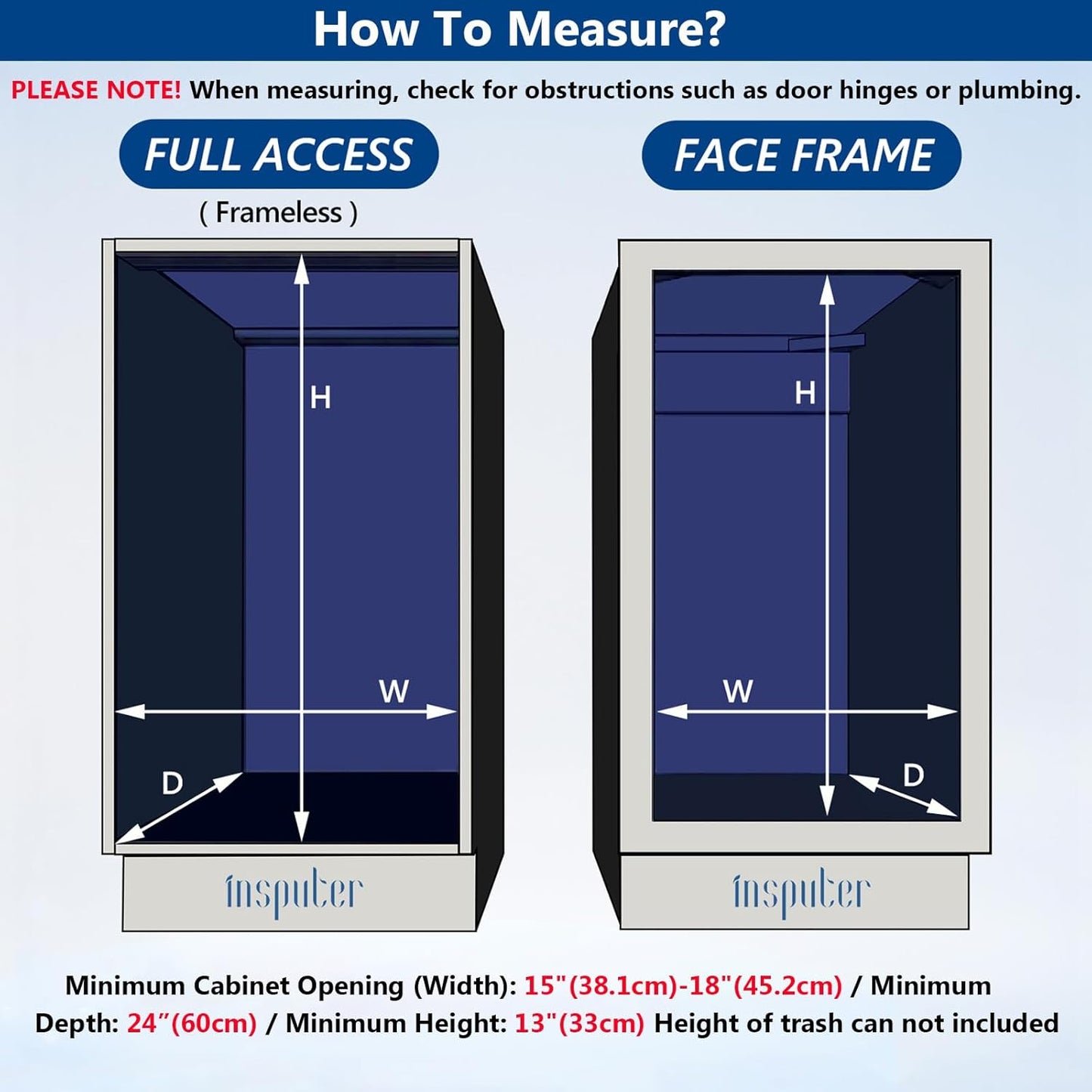 Insputer Dual Pull Out Trash Can Under Cabinet with Soft-Close Slides, Heavy Duty Under Sink Trash Can Kit for Kitchen Sink, Laundry, Garbage Can Not Included, Requires 17" W X 24" D Cabinets