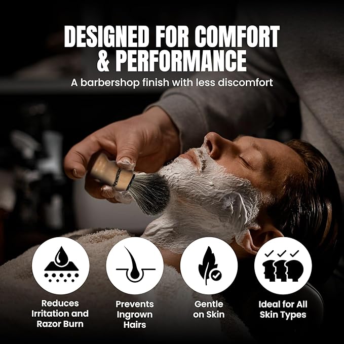 Gentleman Jon 100% Black Badger Hair Shaving Brush for Men – Premium Ergonomic Shave Lather Brush for Wet Shave Using Shaving Cream & Soap – Ideal for Safety Razor, Double Edge Razor, Straight Razor