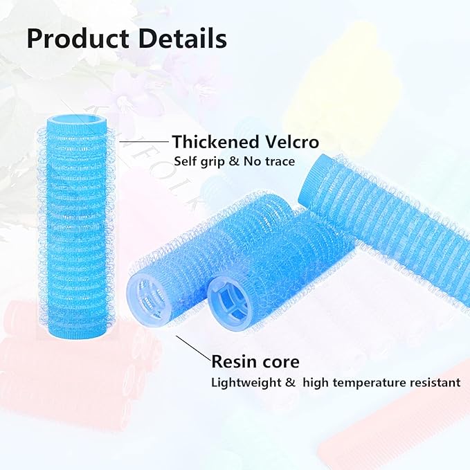 24PCS Self Grip Heatless Roller Set for Pro Salon Hairdressing and DIY Hairstyling - Medium Short Hair Curlers with Rat Tail Comb (0.8in, Light Blue)