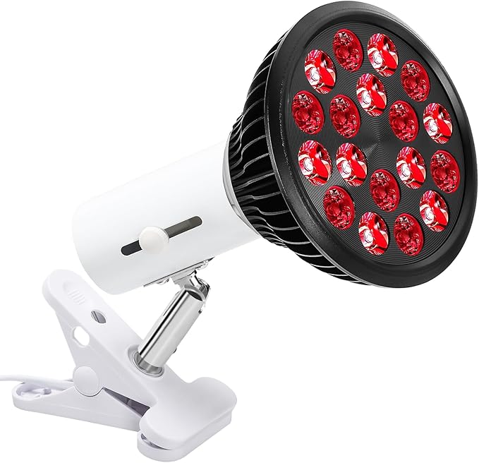 Red Light Therapy Bulb with Adjustable Socket Clamp, 18 LEDs Red Light Therapy with Lamp Holder for Body and Face with 660nm Red and 850nm Infrared Light Therapy Device for Skin Care Pain Relief