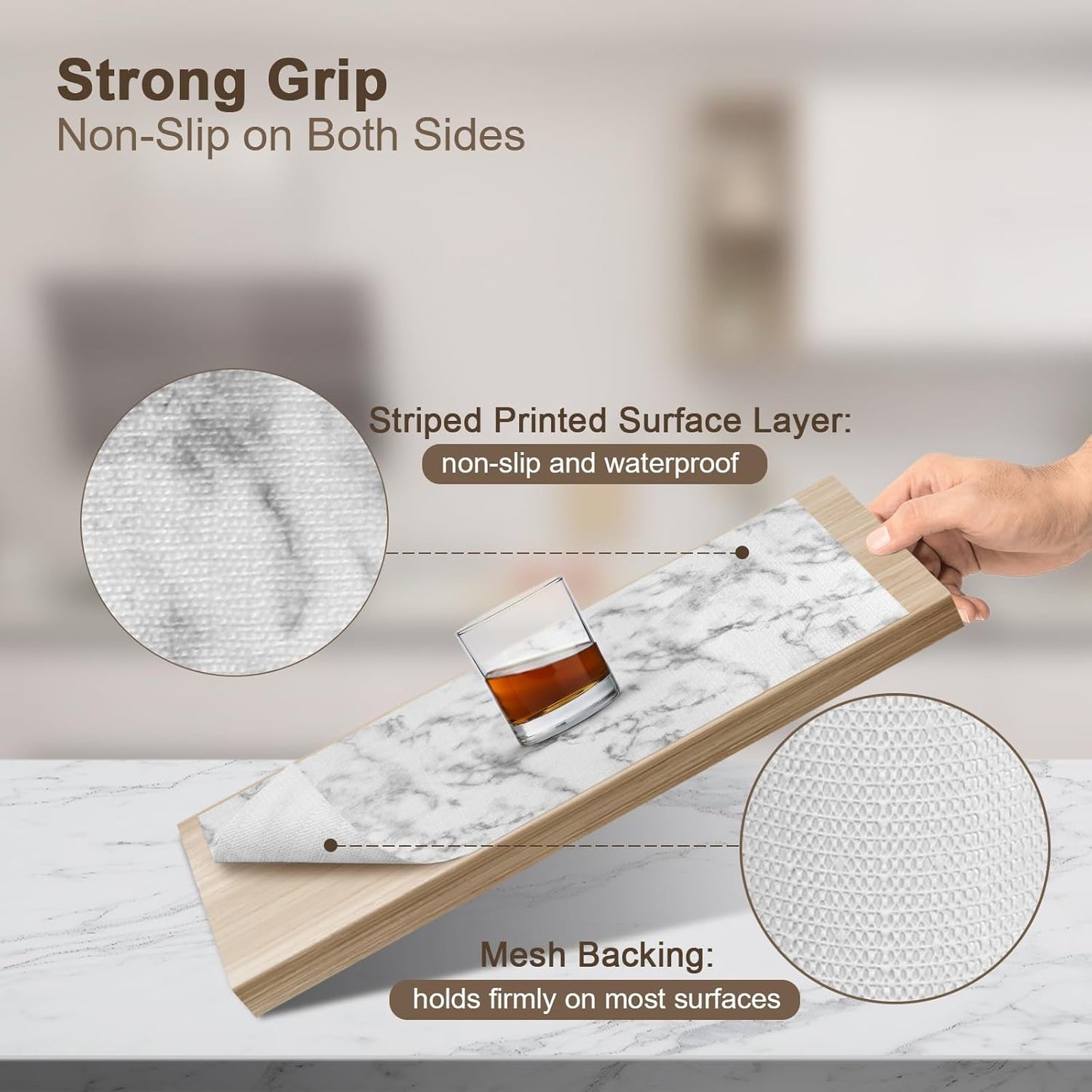 OcePor Non-Adhesive Drawer and Shelf Liner 17.5IN x 20FT，Non Slip Cabinet and Cupboard Liner, Kitchen Cabinet Liners for Shelves, Waterproof Drawer Shelf Liners for Cabinets/Bathroom Cupboard, Marble