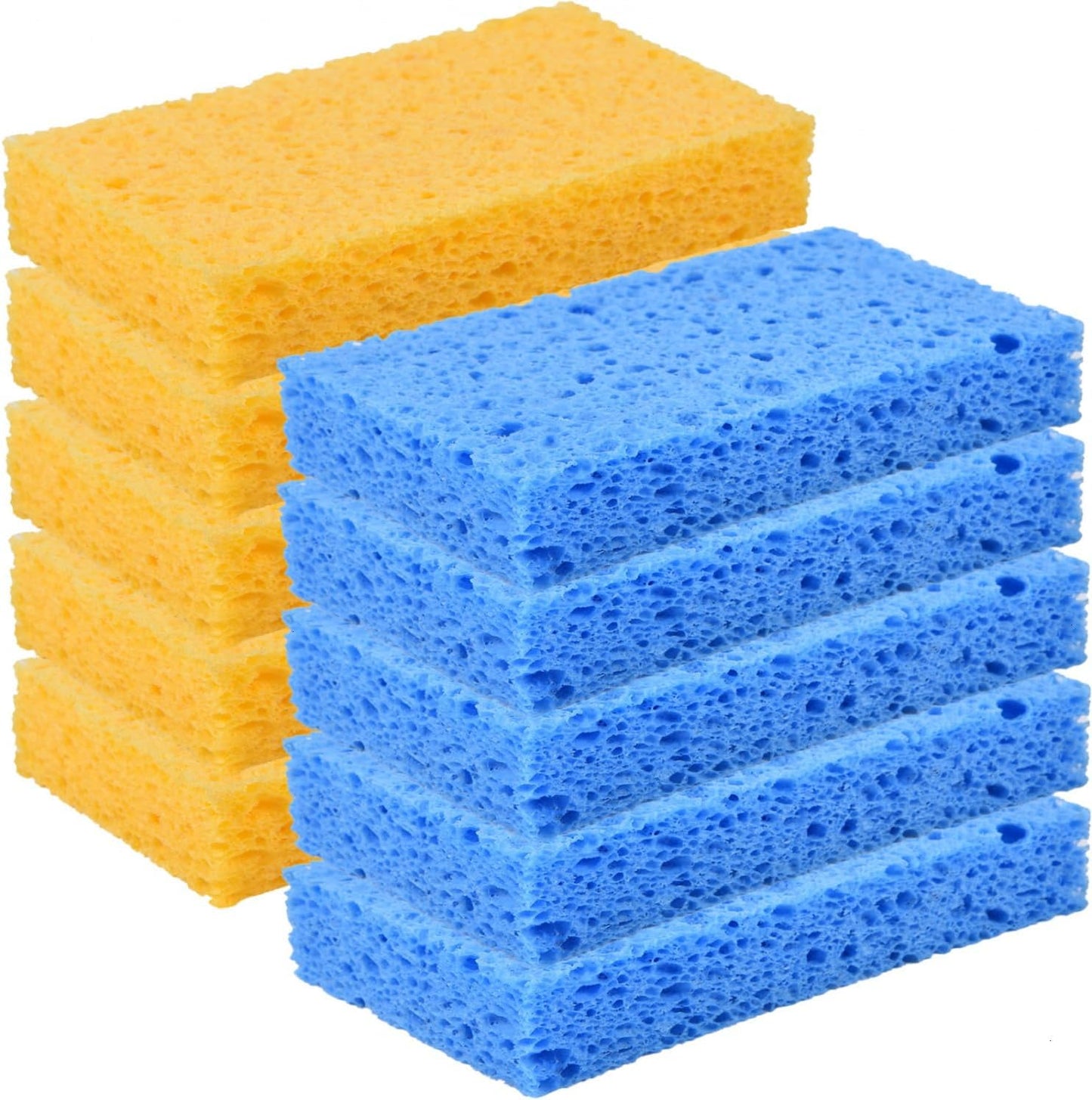 YoleShy Sponges Kitchen 10 Pack Natural Compressed Cellulose Sponges for Dishes Non Scratch for Household Cookware Bathroom Cars Soft Super Absorbent Reusable, Blue and Yellow