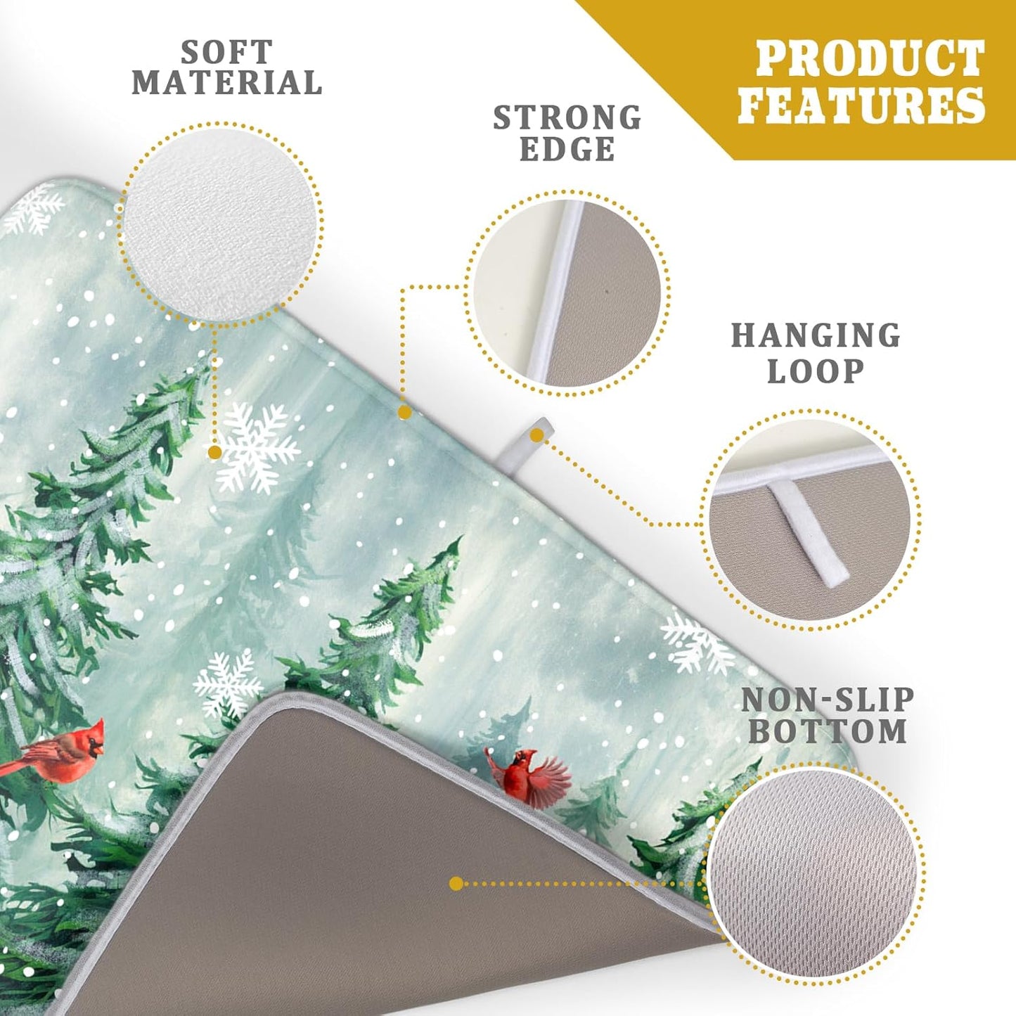 Winter Pines Tree Dish Drying Mats for Kitchen Counter, Christmas Tree Dish Mat Absorbent Reversible Microfiber Dish Drying Pad Winter Kitchen Drying Mat Dish Drainer Rack Mats for Coffee Bar 18"x24"