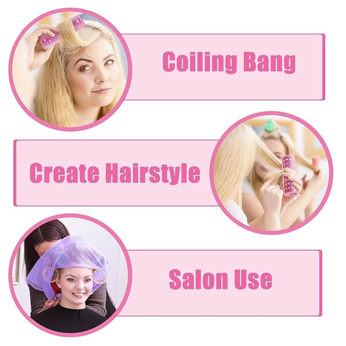 WILLBOND 4 Pcs Long Hair Rollers for Bangs Aluminum Core Curlers Thermal Self Grip Roller for Long and Medium Hair Women Hairstyle (4.1 x 1.2 Inch,Rose Red)