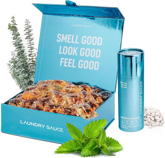 Laundry Sauce - Luxury Scented Laundry Detergent Pods & Scent Booster Bundle (Indonesian Patchouli), Premium Laundry Washing Pods with High-End, Sophisticated Fragrances - Dye Free & HE Compatible