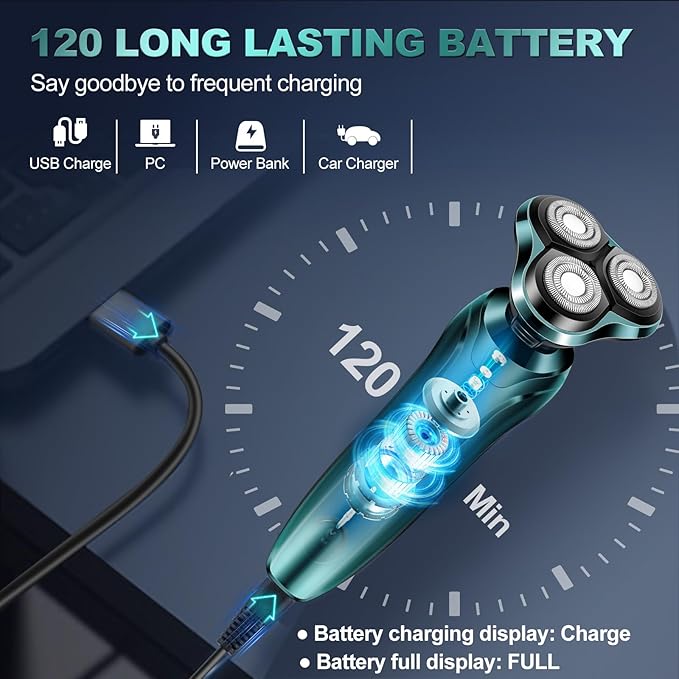 Electric Razor for Men, Men's Rotary Shavers, Waterproof, Wet and Dry Rechargeable Electric Shaver for Men's Faces with a Cordless and Floating Head,Portable Travel Razor,an Ideal Gift for Men