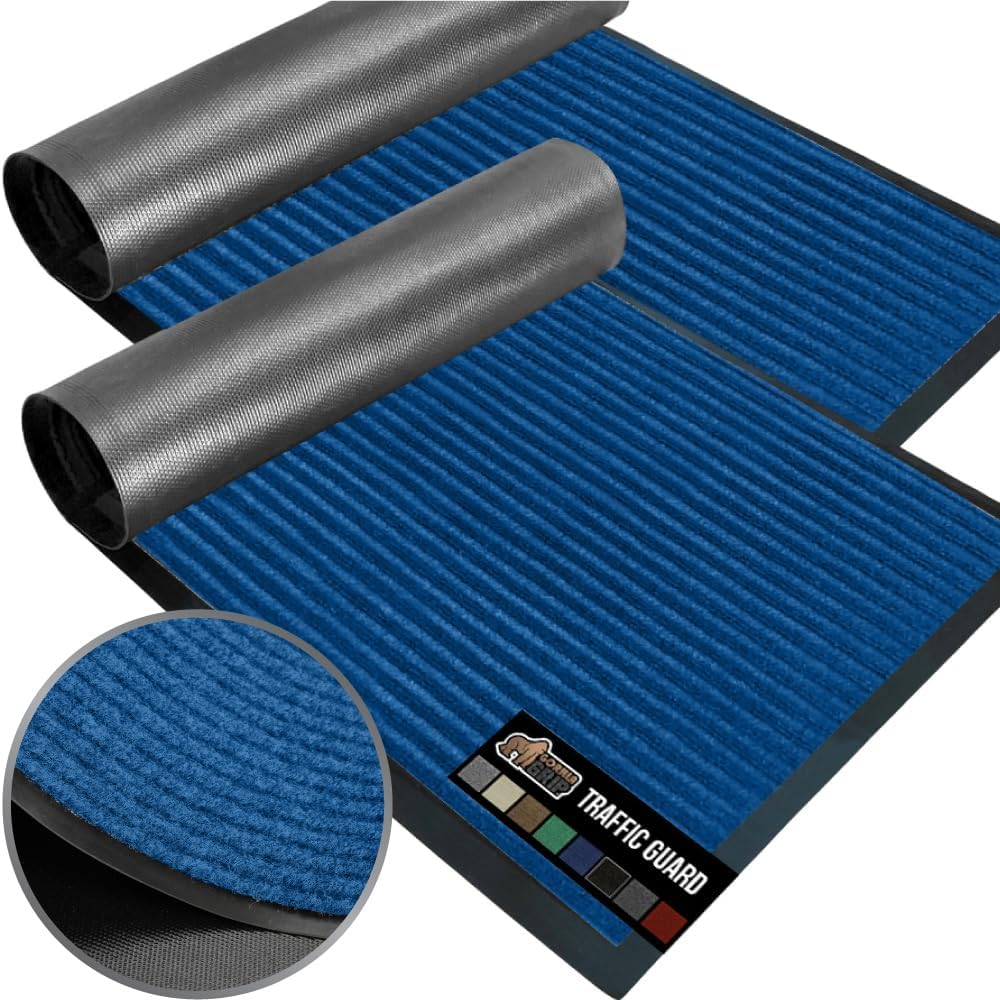 GORILLA GRIP Traffic Guard Door Mat, 2 Pack, Heavy Duty Waterproof Doormat, Commercial Office Space Welcome Mats, Stain and Fade Resistant, Low Profile, Strong Rubber Backing, 29x17, Blue