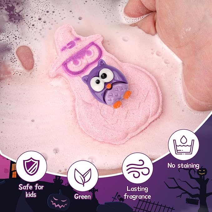 Halloween Bath Bombs for Kids,6 Pack Animals Shapes Pumpkin Bath Bombs with Toys Inside,Basket Stuffers and Hallowen Party Favors for Kids, Boys & Girls