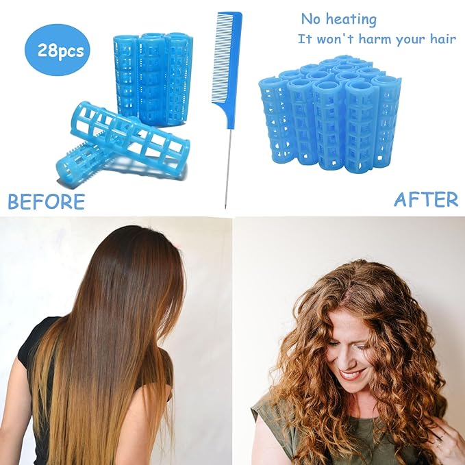 28PCS Heatless Snap-On Self-Grip Plastic Hair Curlers Set - DIY or Salon Hairstyling Tools (1.5cm/0.6in)