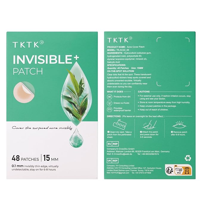 Pimple Patches, 15 mm Invisible Acne Patches for Face with Salicylic Acid, 0.01cm Extra Thin Outer Edge, Hydrocolloid Zit Patch for Pustule, Whitehead, Cystic Acne Spot, 48 Count
