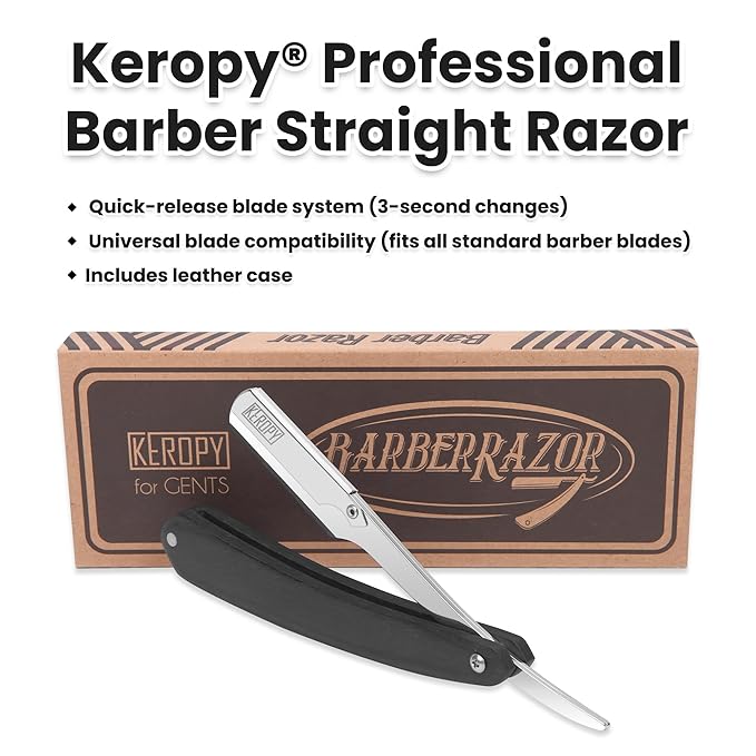 Straight Razors For Men - Black Wooden Handle - Professional Barber Grade with 10 Straight Edge Blades - Stainless Steel shavette - straight razor kit & beard trimmer - For Men Gift & Groom
