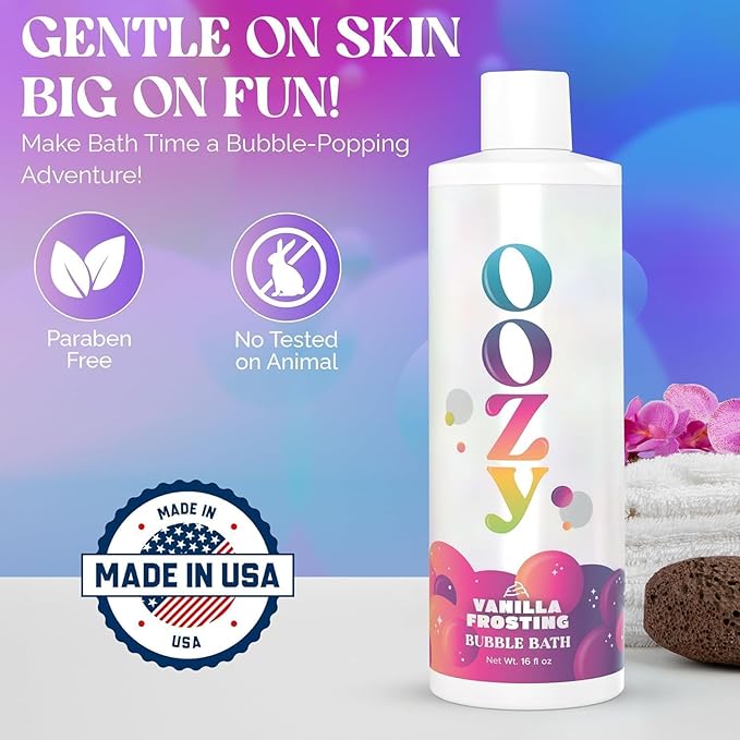 OOZE Vanila Frosting Bubble Bath for Kids (473ml) - Cruelty-Free Formula w/Sweet Vanilla Scent – Paraben-Free Kids Bubble Bath – Made in The USA