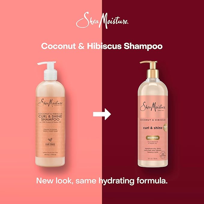 SheaMoisture Shampoo Coconut and Hibiscus, for Thick, Curly Hair, to Cleanse & Hydrate, 24 oz