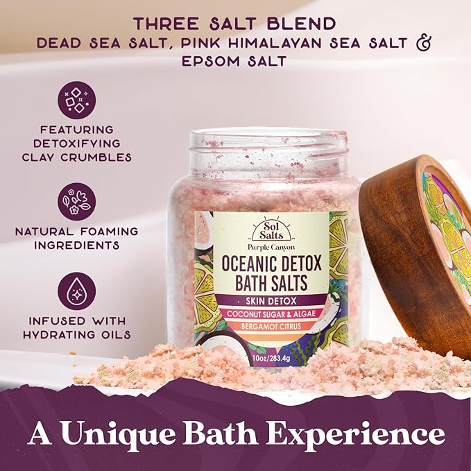 PURPLE CANYON SolSalts Oceanic Detox Bath Salts 10oz | Bergamot Citrus Scented Soak with Hydrating Minerals | Skin Hydrating Mineral Bath