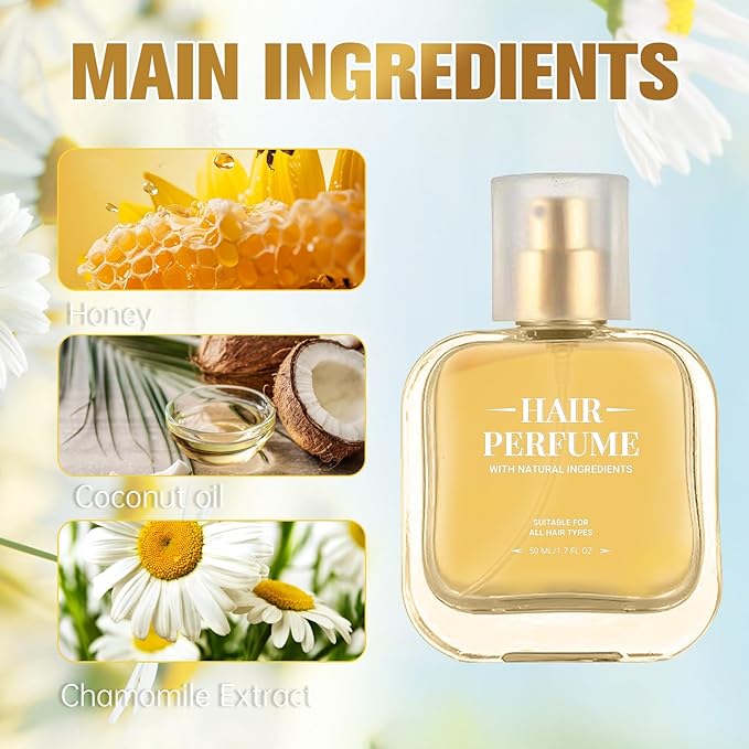 Hair Perfume, Pheromone Hair Perfume for Women, 50ml Travel Size Hair Fragrance Odors Remove and Nourishing Hair, Premium and Long-lasting Scent, 1.75 Fl. Oz (yellow)