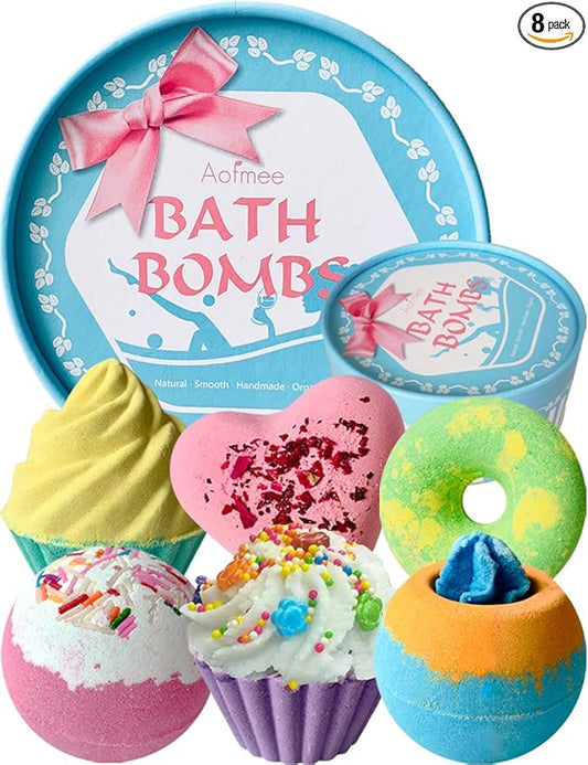 Aofmee Bath Bombs, 6pcs Bubble Bath Bomb for Girls, Handmade Fizzies Bathbombs for Women, Natural Organic Kids Spa Kit, Non Toxic Bath Kit for Teens, Gift Set for Birthday Christmas Easter
