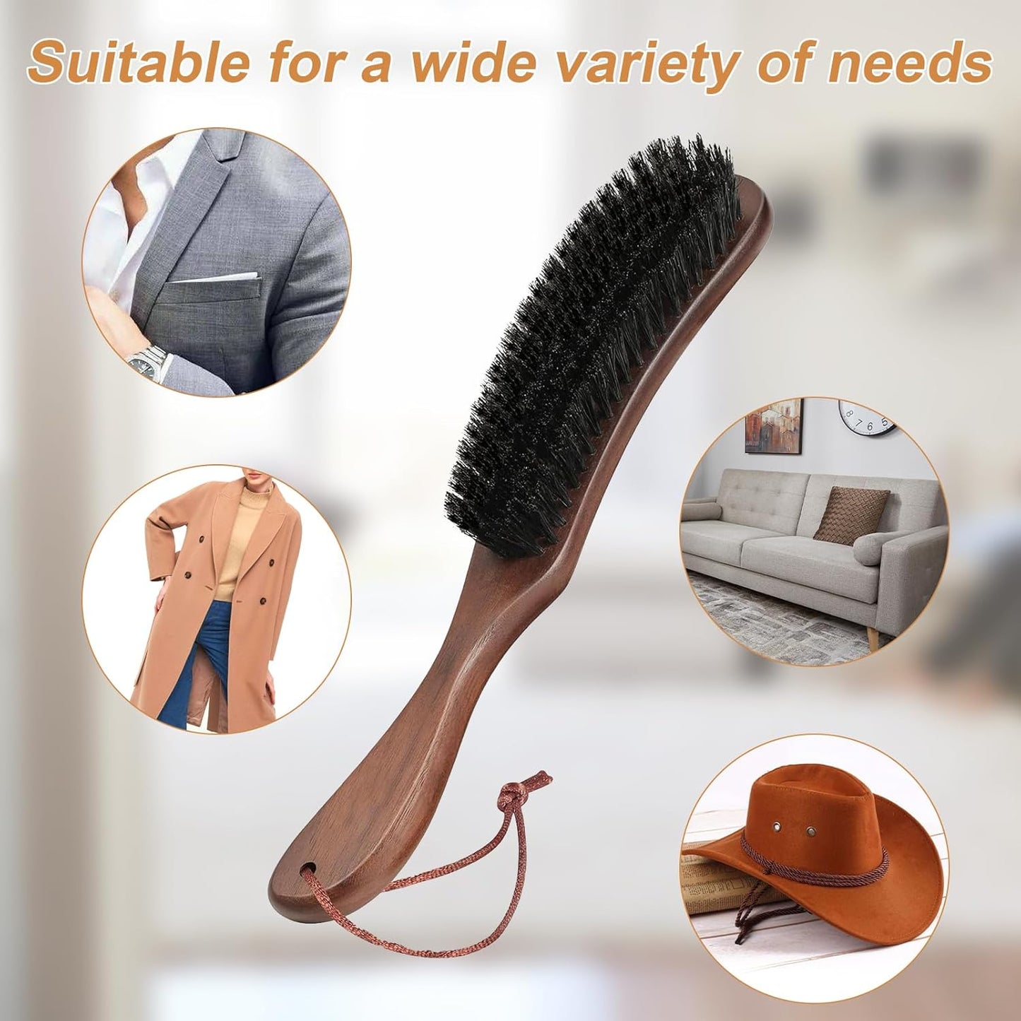 2 PCS Wood Felt Brush,Large Black Walnut Wood Handle Boar Bristle Lint Brush,Suitable for Felted Hats,Suits,Cashmere,Wool,Velvet,Suede and Pet Hair for Men