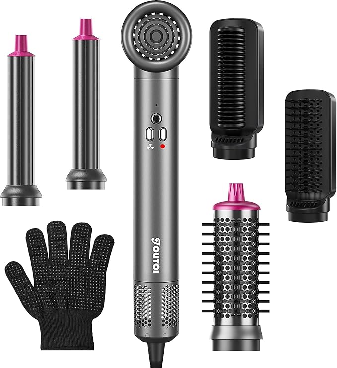 Hair Dryer Brush 6 in 1 Hair Styler, Jolitoi Air Styler with 110,000 RPM High-Speed Negative Ionic Hair Dryer, Auto Wrap Curler, Blow Dryer Brush for Volumize, Straight, Wavy, Curly (Dark Grey)