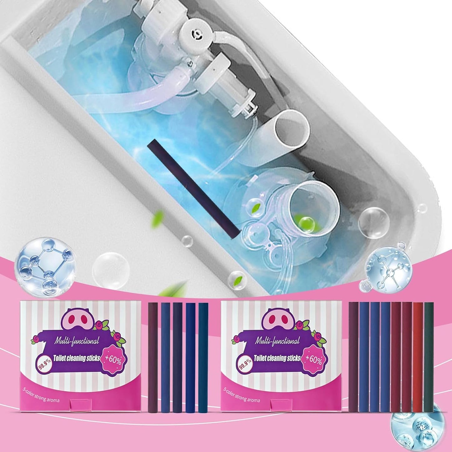 Multi-Functional Toilet Cleaning Sticks, 5 Colors, Long-Lasting Tank Cleaner and Bowl Freshener
