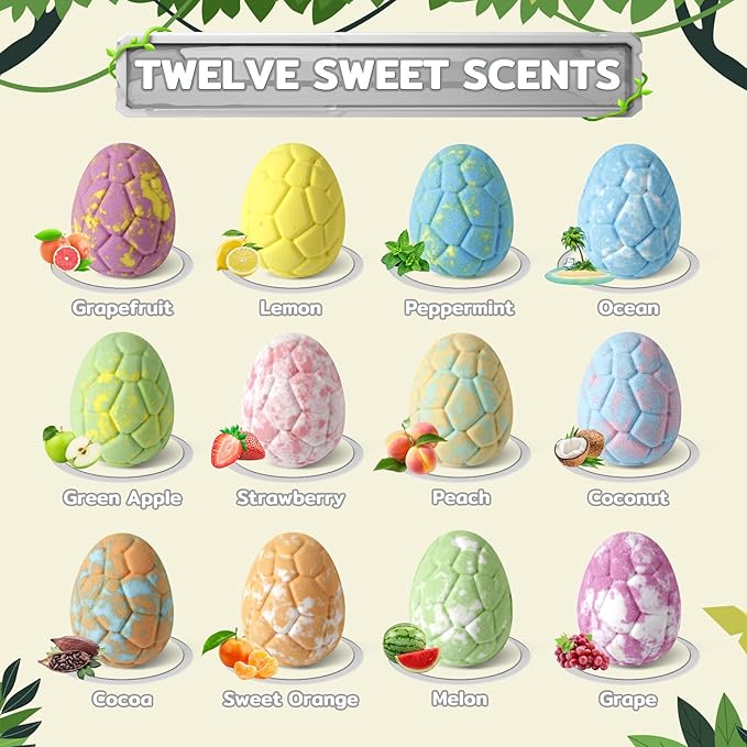 Bath Bombs with Surprise Dinosaur Toys Inside, 24 Pack Organic and Natural Bubble Bath Bombs,Stocking Stuffers for Kids, Bath Bomb Set for Her/Him (2 Sets)