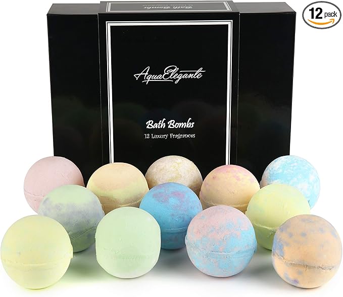 Luxury Bath Bombs for Women - Gift Set of 12 Large Bathbombs with Organic Essential Oils - Natural Vegan Soap for Moisturizing Fizzy Bubbles