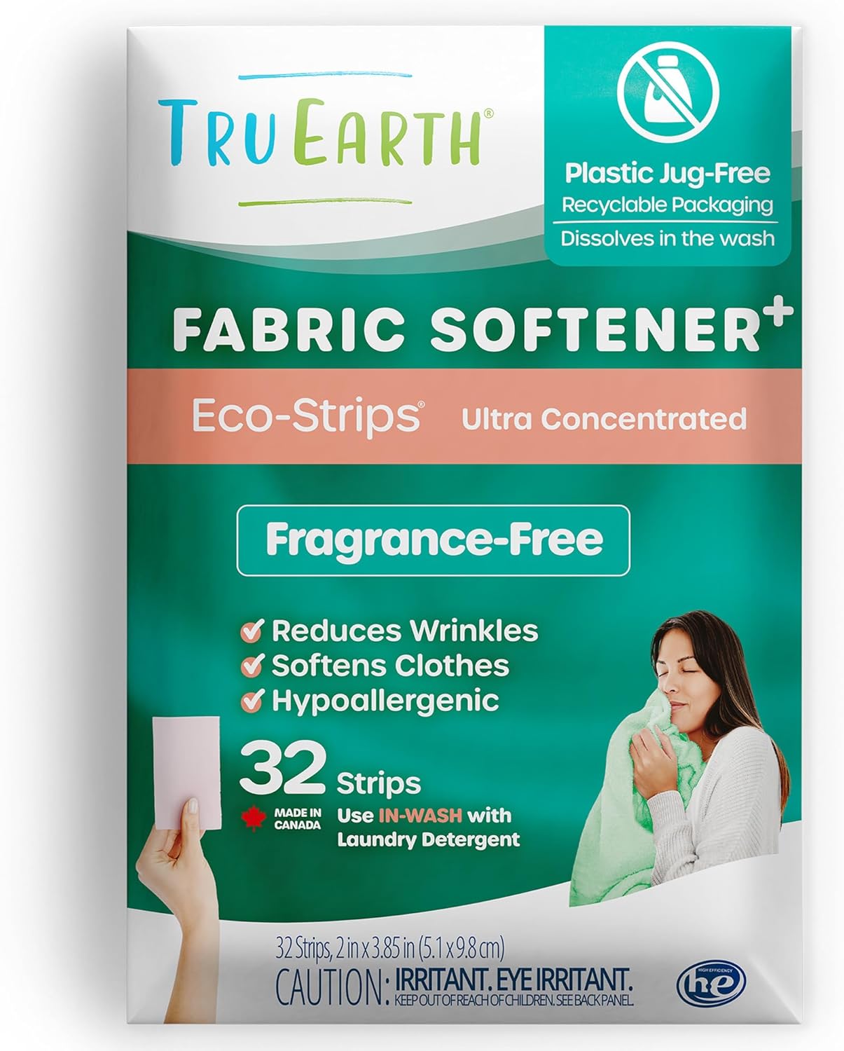 Tru Earth Fabric Softener Strips for Washing Machine, Alternative to Fabric Softener Liquid and Pods, Unscented Fragrance Free, Up to 64 Loads Per 32-Count