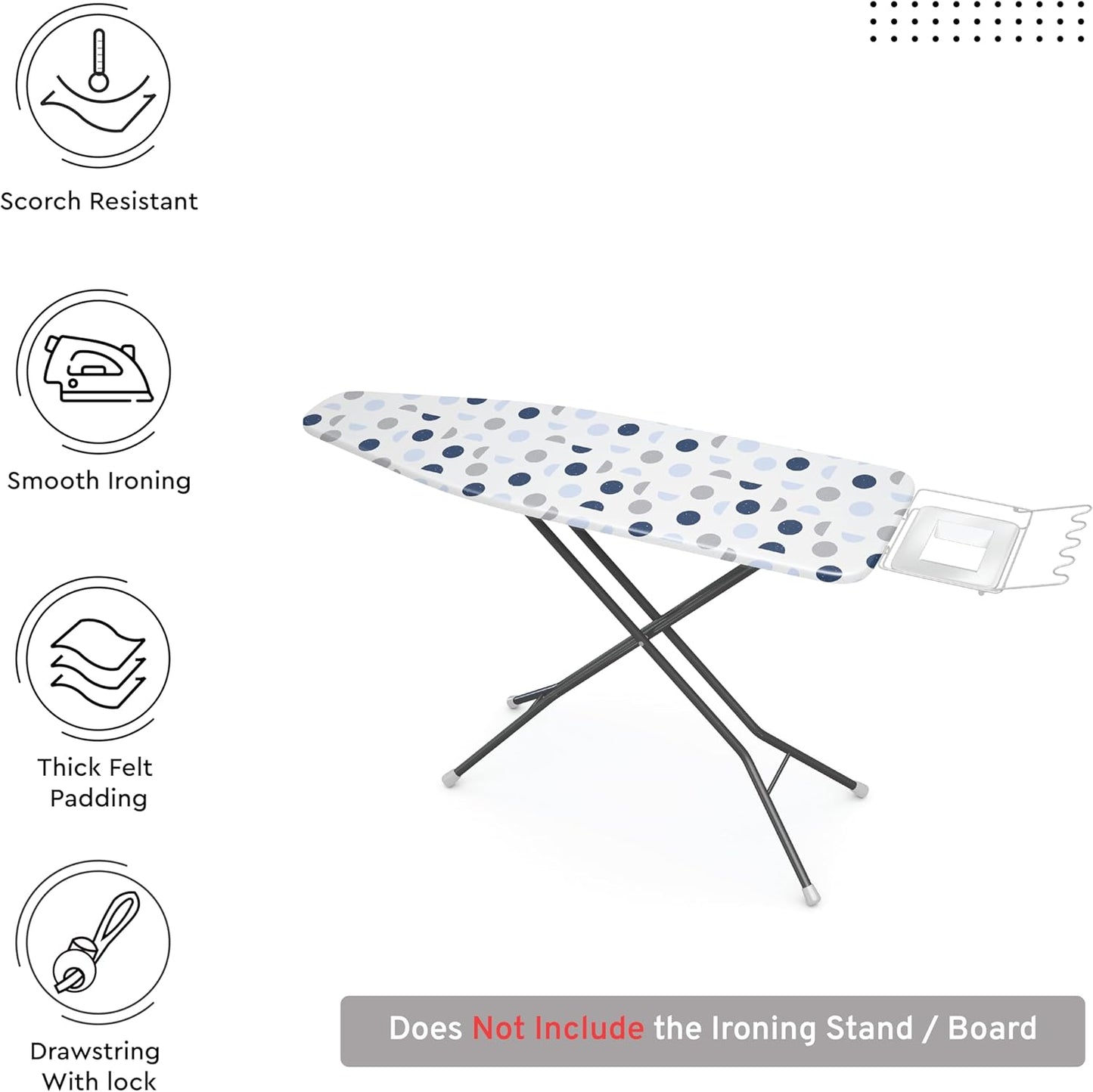 Encasa XO Ironing Board Cover and Pad 42"x14" - Thick 3mm Felt Padding, Drawstring Tightening & Lock, Easy Fit, Scorch & Stain Resistant, Fits Medium Ironing Board - Blue Moon