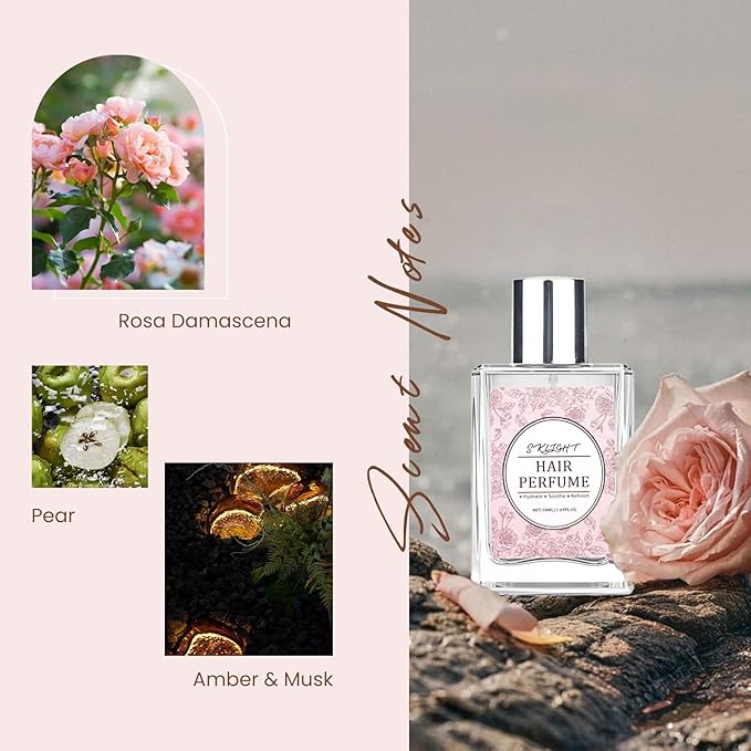 Hair Perfume for Women Long Lasting, Deodorizing Rose Perfume Oil Parfum for Women, Body & Hair Care Mist Fragrance Spray, Alcohol Free & Nourish Freshen Hair, Body & Pillows for All Hair Type, 50mL