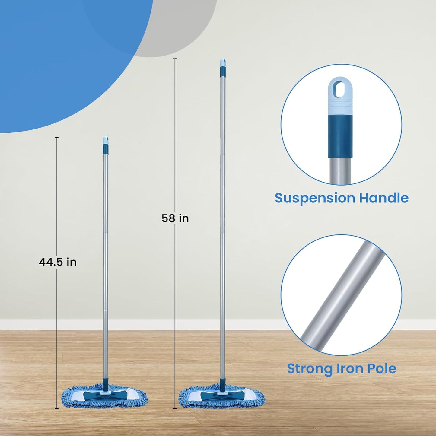 Dust Mop for Hardwood Floors with 57" Long Handle Wet & Dry Mops for Catching Pet Hair and Dust Bunny Microfiber Dust Mops for Vinyl, Wood, Tile, Laminate Flooring