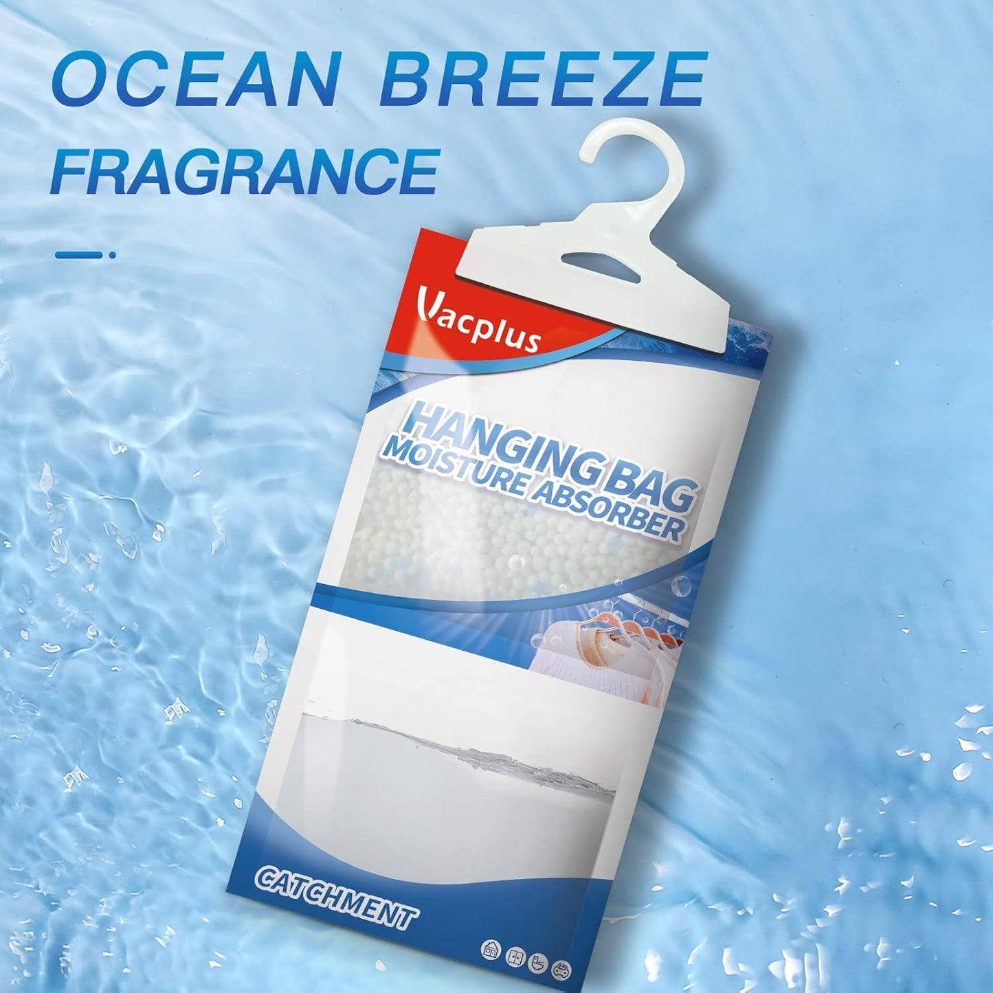 Vacplus Moisture Absorbers, Hanging Closet Dehumidifier Bags, Humidity Packs, Desiccant, Closet Dehumidifiers with Ocean Breeze Fragrance, 10 Pack, 9.8 OZ