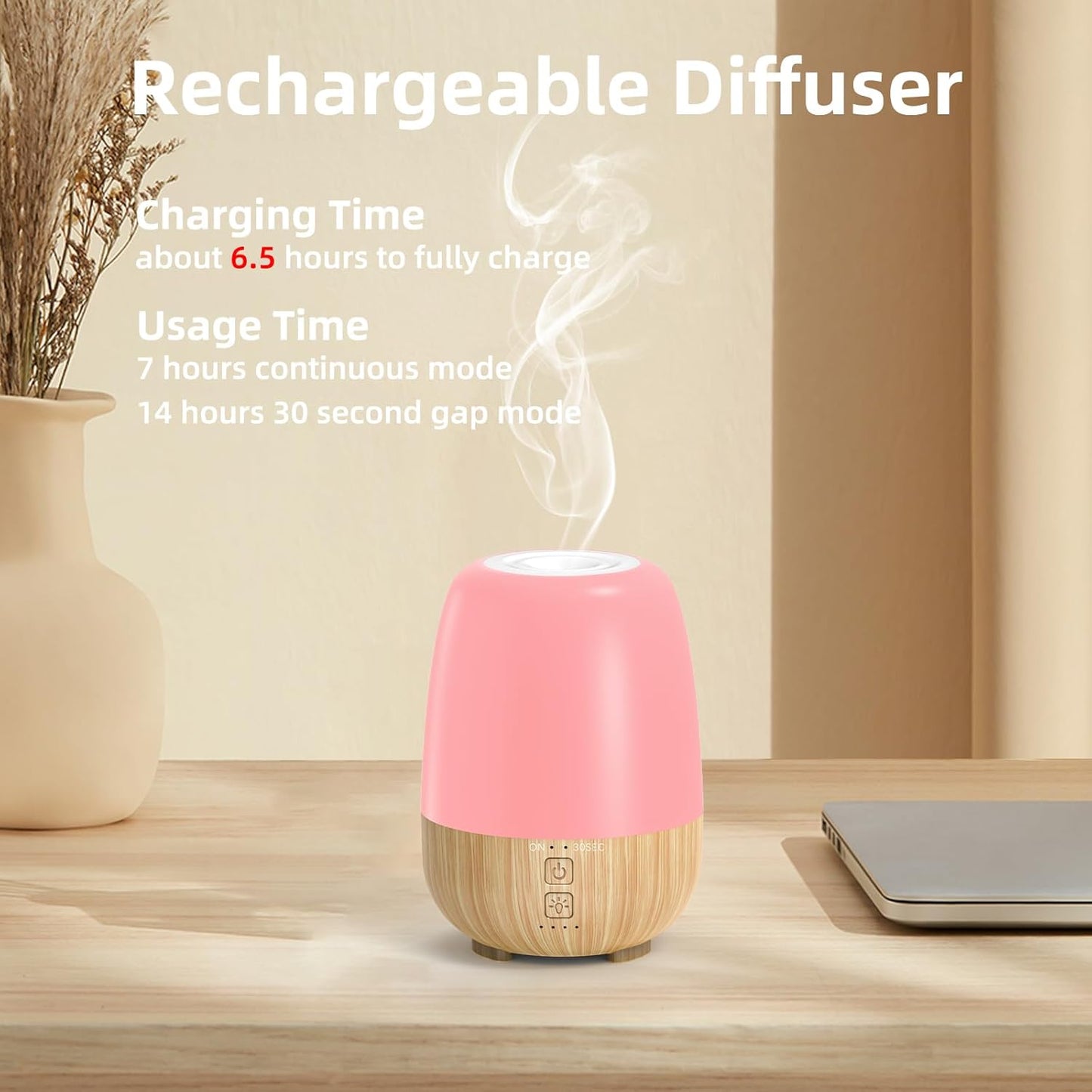 150ML Cordless Essential Oil Diffuser, Built-in 6000mAH Rechargeable Battery, 7-Hour Runtime, 7 LED Color Changing Lights, Portable Aromatherapy Diffuser for Home,Office,Outdoor