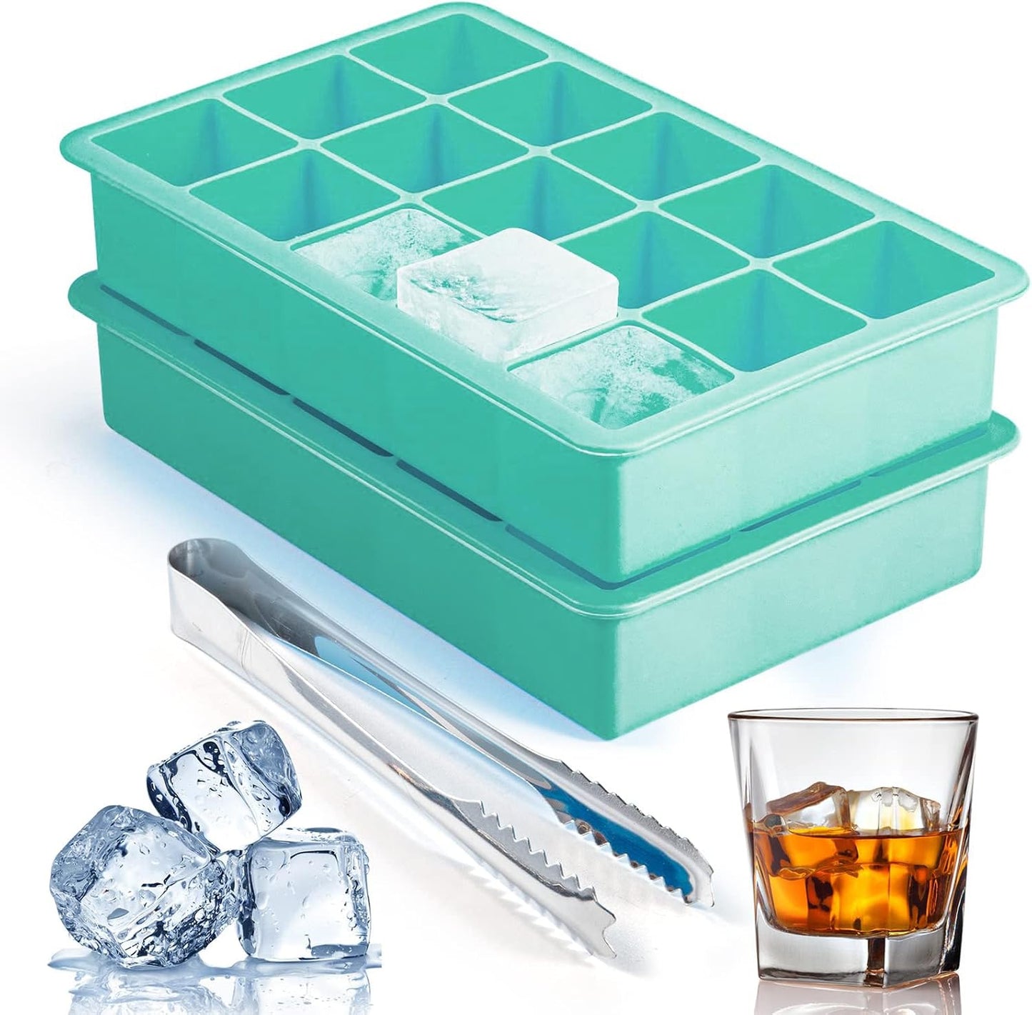 Silicone Ice Cube Trays for Freezer Set of 2, Square Ice Cubes Mold, Easy Release Silicone Old Fashioned Ice Cube Tray, Mini Fridge Rubber Ice Cube Tray for Whiskey Cocktail Coffee Soup