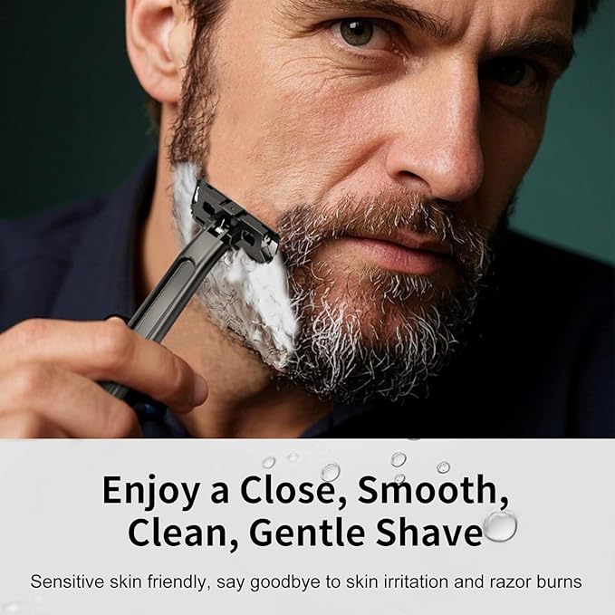 Razors for Men - Dual-Blade Safety Razor with Pivoting Head - Reusable Metal Shaving Razor, with 10 Double Edge Blades, Smooth Close Shave, Matte Black