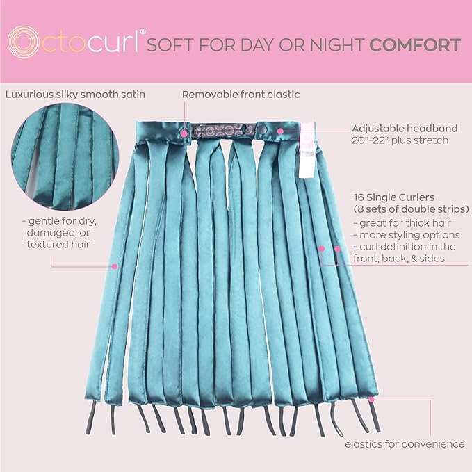 Octocurl Hair Curlers - Heatless Curls Overnight - Headband Curlers for Medium Length Hair (Jade)
