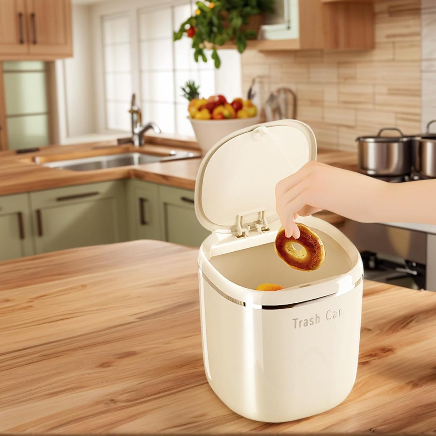 0.8 Gallon Desktop Mini Trash Can with Push-Open Lid, Small Waste Baskets Includes 50 Free Bags, Small Eco-Friendly PP Waste Bin for Office Desk, Bedroom, Bathroom Tiny Garbage Can (White)