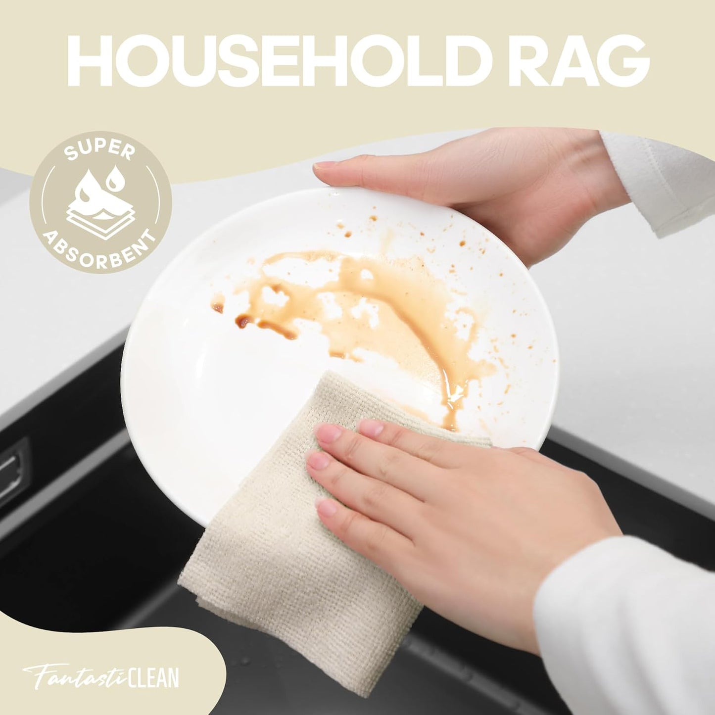 Fantasticlean Microfiber Cleaning Cloth Roll 4 Rolls 240 Pack, Tear Away Paperless Towels, 8" x 8", Reusable Washable Rags, Home Kitchen, Pet, Office, Indoor Outdoor, Compact and Portable (Off-White)