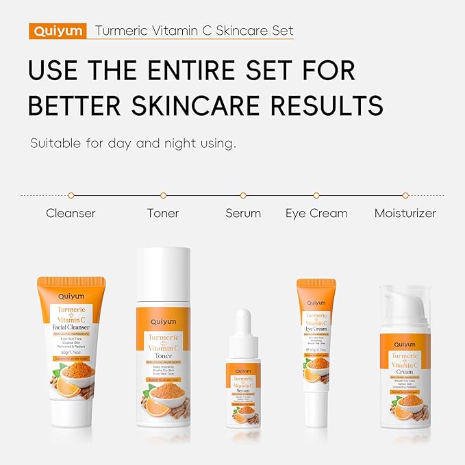 Skin Care Set, Turmeric Vitamin C Skincare Kits 5PCS - Beauty Skin Care for Women, Facial Skin Care Routine Set Kit, Dark Spot Remover for Face, Reduce Acne, for Oily Skin