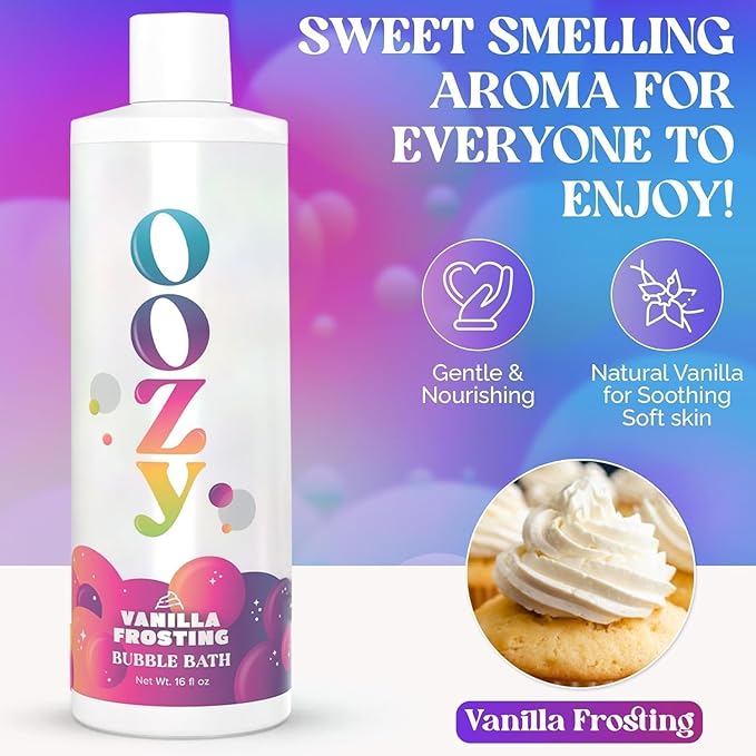 OOZE Vanila Frosting Bubble Bath for Kids (473ml) - Cruelty-Free Formula w/Sweet Vanilla Scent – Paraben-Free Kids Bubble Bath – Made in The USA