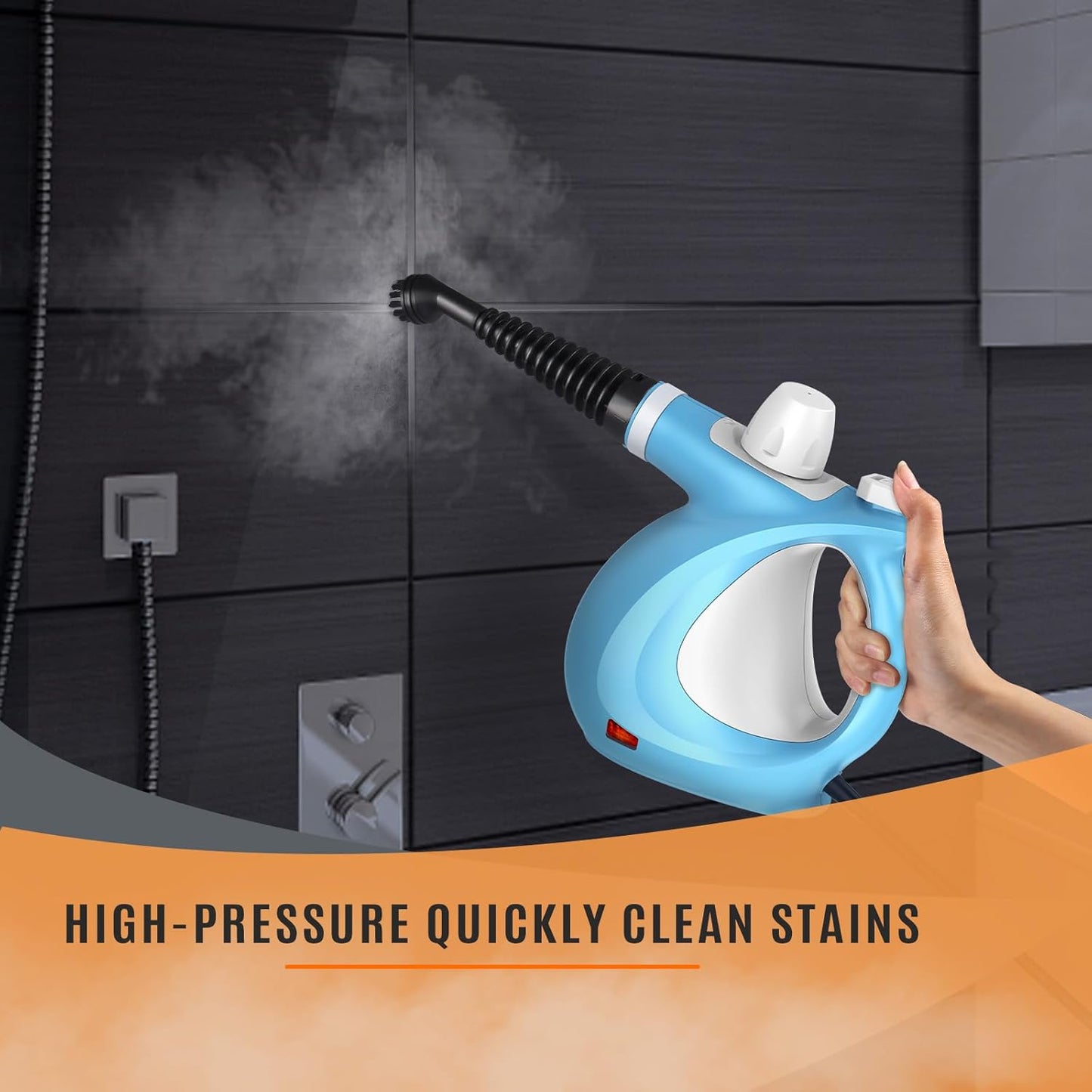 Pressurized Handheld Multi-Surface Natural Steam Cleaner with 12 pcs Accessories, Multi-Purpose Steamer for Home Use, Steamer for Cleaning Floor, Upholstery, Grout and Car (Blue)