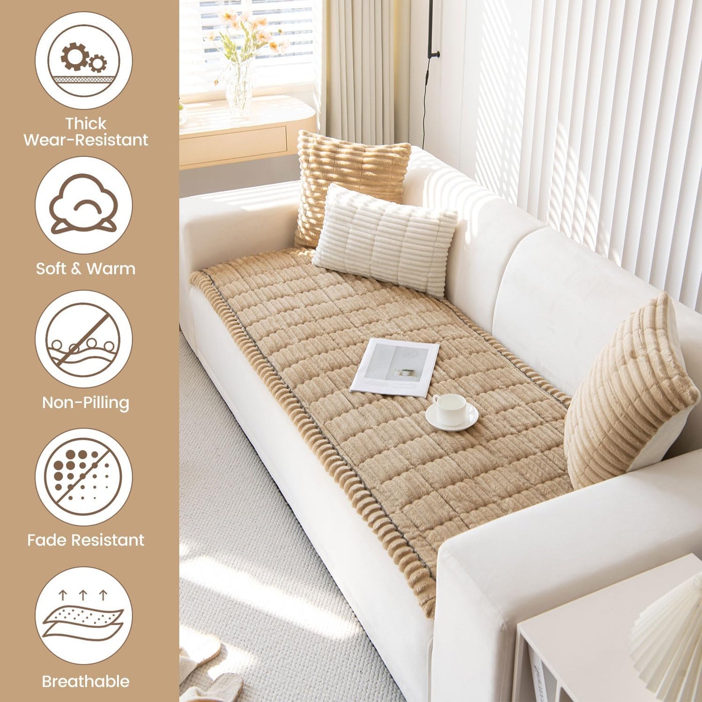 OTOB Dog Couch Covers for 3 Cushion Washable Non Slip Plush Pet Friendly Bed Mat Sofa Cover for Dogs, All Seasons Cozy Soft Fuzzy Furniture Protector Sofa Slipcovers (Coffee, 27.6" x 59.1")