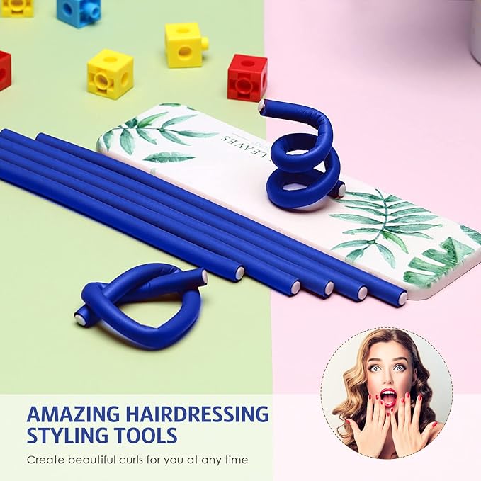 Chuangdi 20 Pcs Flexible Curling Rods Twist Foam Hair Rollers Soft Foam Hair Rods Rollers Curlers and Pintail Comb for Women Long and Short(0.31 x 9.4 Inch,Royal Blue)