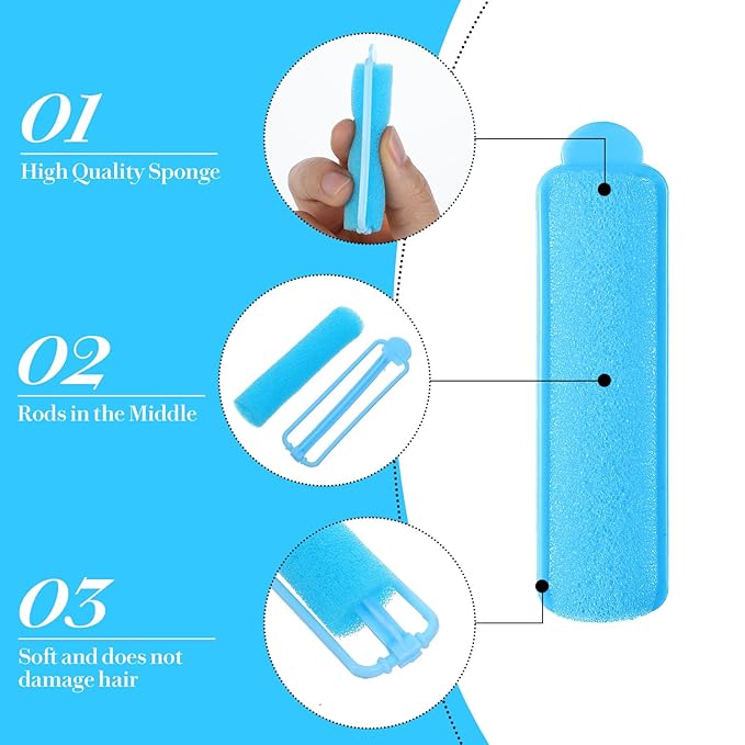 56pcs Sponge Rollers for Hair, 2.67 In Sponge Curlers, Soft Rollers, Heatless Foam Curlers for Styling Long Short Hair Ladies Children (Blue)