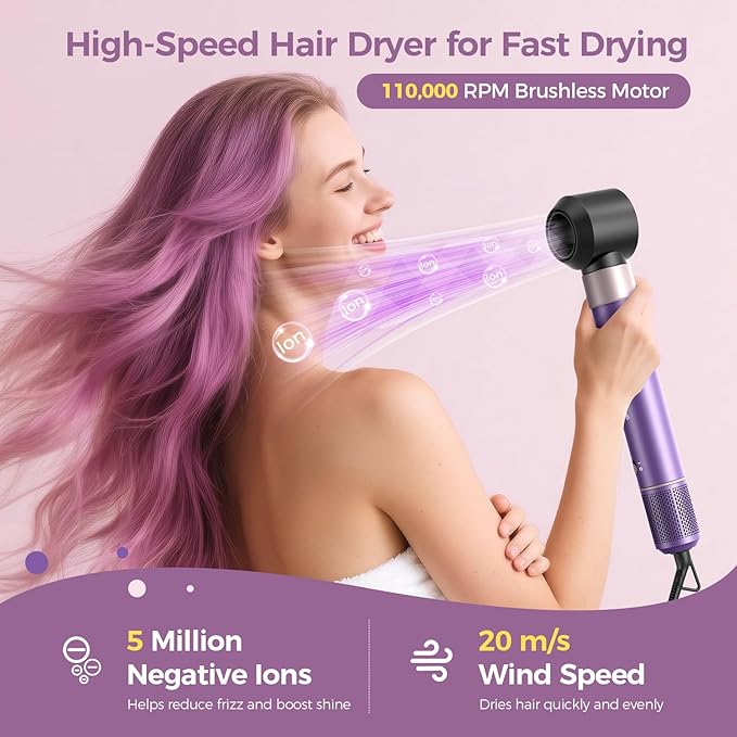High-Speed Hair Dryer Brush – 7 in 1 Hot Air Styler with 1500W Motor & Powerful Airflow – Fast Drying, Curling, Straightening & Volumizing – Ionic Care for All Hair Types – Mavue