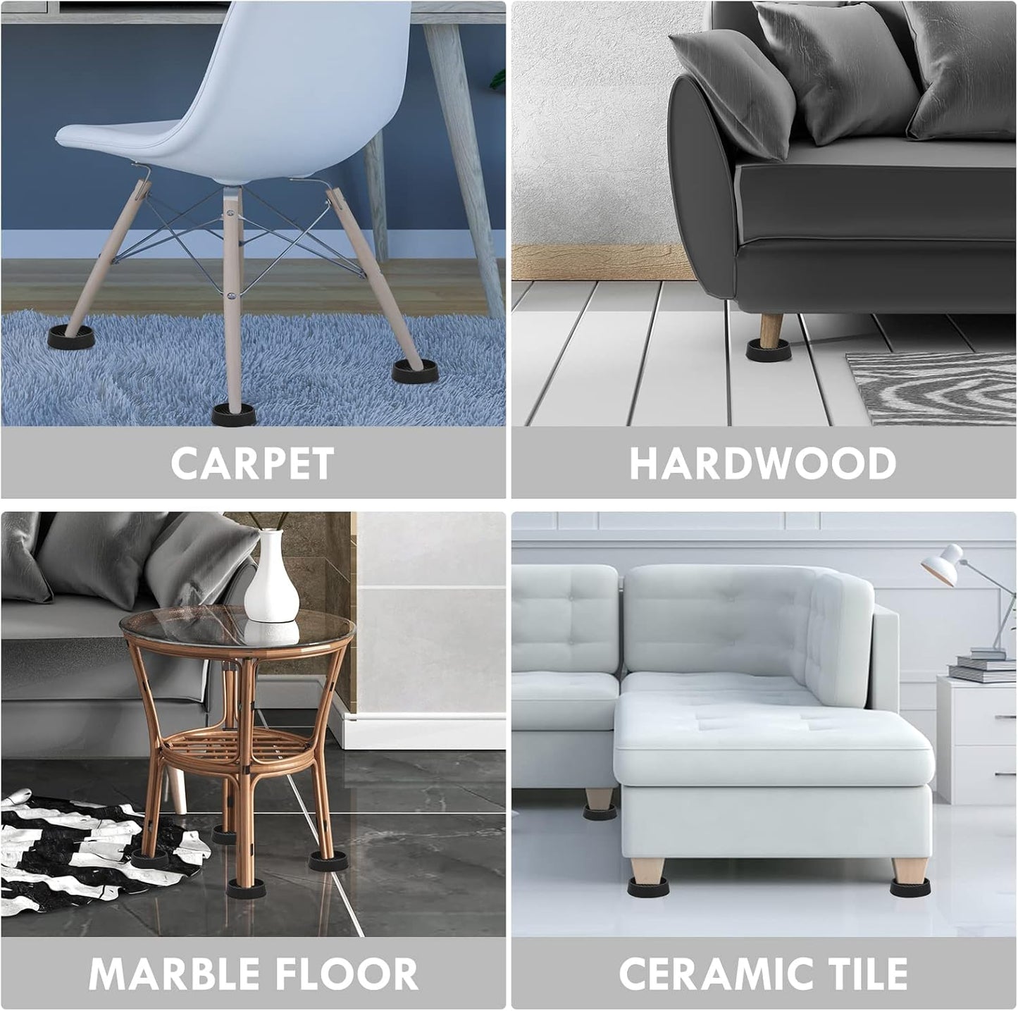 2X2 Round Rubber Caster Cups, Non Slip Furniture Pads, Anti-Slip Gripper, Anti Skid Furniture Feet, Anti Slide Floor Protector for Bed Couch Table Chair Stoppers - (Black, 4 Pack)