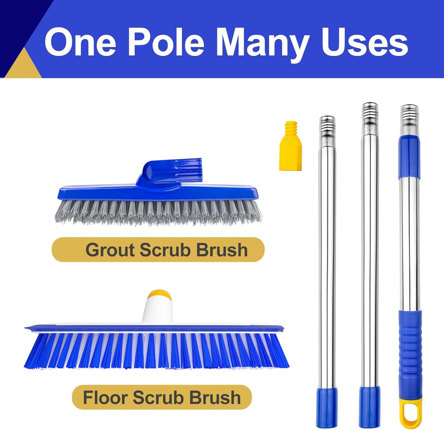 ITTAHO 12" Wide Floor Scrub and Grout Brush Set With Long Extendable Handle - Stiff Bristle Heavy Duty Cleaner for Tile, Deck, Garage, Kitchen, Bathroom