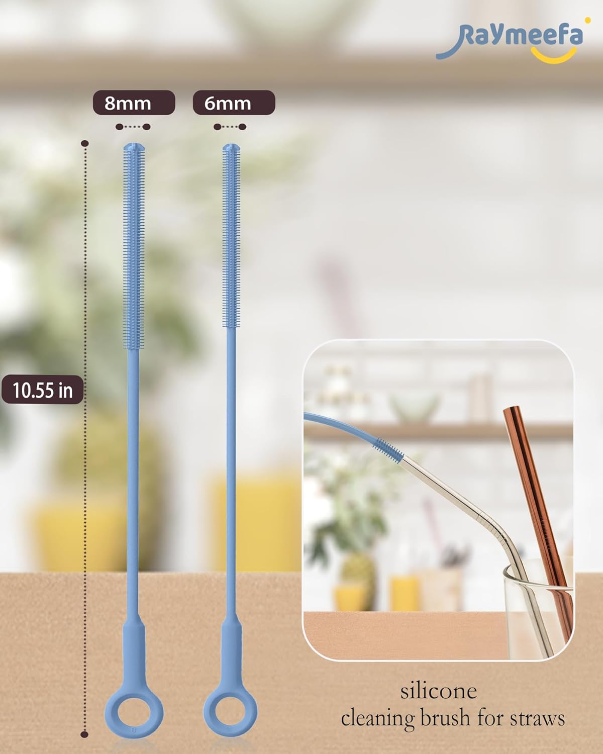 Extra Long Straw Cleaner Brush,Reusable and Soft Silicone Straw Cleaning Brush to Clean Crevice(Blue)