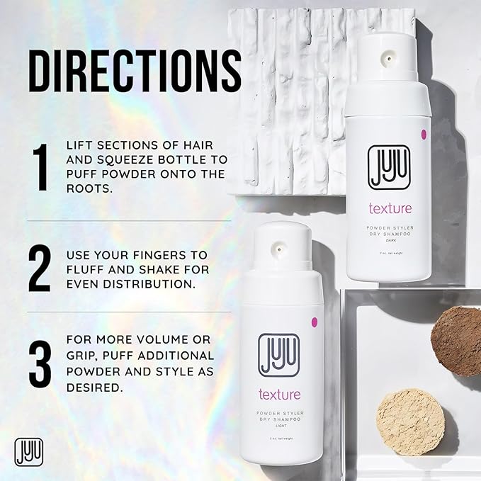 Juju Styling Texture Powder & Travel Size Dry Shampoo for Women & Men Pump 2 Oz (Light) - Non Aerosol Dry Shampoo for Women, Hair Texturizer for Volume, Fragrance Free Hair Care for All Types of Hairs