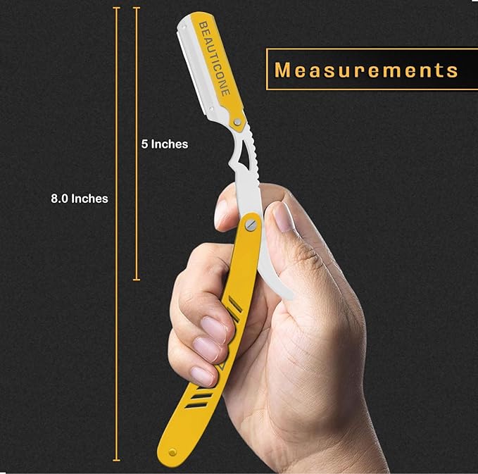 BEAUTICONE Straight Razors for Men, Straight Edge Razor, 100 Single Edge Blades, Stainless Steel, Barber Razor for Men's Shaving, Barber Shaving Knife